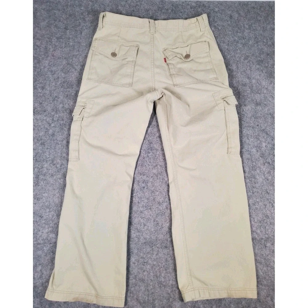 Y2K Levi's Cargo Pants Mens 33x30 Tan Khaki Loose Straight Baggy Cotton Utility